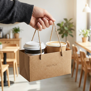 Support jetable en papier kraft avec poignée pour gobelets, écologique, pour café à emporter, emballage de boissons recyclable pour café - Product Image 3