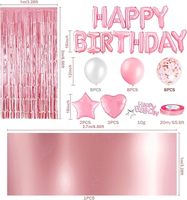 Décoration de fête d'anniversaire rose, ensemble de ballons en feuille, bannière, rideaux à franges or rose, nappe en Mylar brillante, confettis, table à manger
