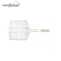 Panier de cuisson pliable en acier inoxydable pour poisson et légumes avec poignée en bois pour barbecue extérieur - Conception multifonctionnelle