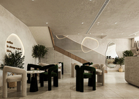 Banquette de restaurant moderne de luxe en bois, ensemble de chaises pour café commercial, meubles personnalisés pour café, éclairage LED
