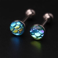 Piercing de langue en acier inoxydable avec zircon scintillant effet écailles de poisson, bijou polyvalent pour boîtes de nuit, style sirène sexy