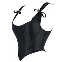 Corsets en satin noir Renaissance pour femmes, col en U, à lacets, style vintage, bustier en satin, hauts corsets pour femmes