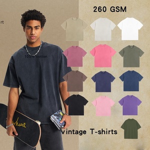 T-shirt homme lourd 260 GSM multicolore Vintage lavage 100% coton manches courtes ample surdimensionné col rond blanc logo personnalisé - Product Image 4