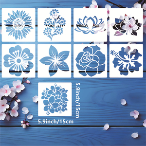 16 Pièces Pochoirs à Fleurs DIY <span class=keywords><strong>Tournesol</strong></span> Papillon Oiseau Rose <span class=keywords><strong>Feuille</strong></span> Modèle <span class=keywords><strong>de</strong></span> <span class=keywords><strong>Dessin</strong></span> Réutilisable - Product Image 2