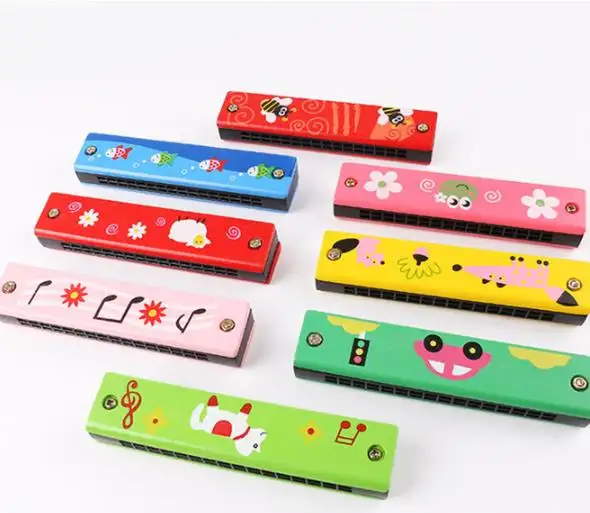 CHCC New Creative Children musical harmonica toy Instrument Kindergarten Teaching Wooden Toy 16 Hole Harmonica Musical