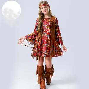 Disfraz Hippie retro para niños de niña india americana de Halloween, disfraz de bola de maquillaje de juego de rol bárbaro