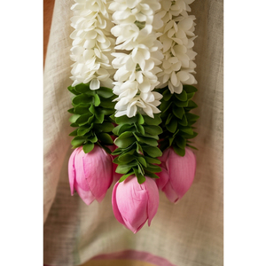 Artificial <b>White</b> Flower <b>Hanging</b> Garland with Pink Bud Accents Decorative Floral Mala for Wedding Decoration Temple - Product Image 4