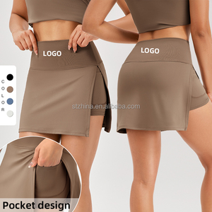 Falda corta de Yoga para mujer Anti-naked Fitness dos piezas en uno Culottes secado rápido cintura alta lado abierto tenis deportes falda Casual - Product Image 1