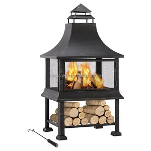 Chiminea Outdoor Kamin Vintage Holzofen Feuerstellen für außerhalb große Terrasse Feuerstelle mit Holzlager ung