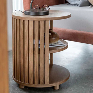 Vintage Bamboo Design Large Round <strong>Bedside</strong> <strong>Table</strong> With Wheels Wooden <strong>Slim</strong> Tall <strong>Bedside</strong> Laptop <strong>Table</strong> - Product Image 3