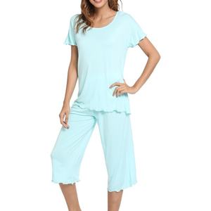 Conjuntos de Pijamas Personalizados de Color Sólido Cómodos para Mujer, Estilo Americano y Europeo, Pijamas de Bambú y Algodón - Product Image 1