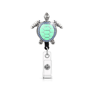 Cross-border alloy easy-pull <b>buckle</b> with back <b>clip</b>, bee, turtle, owl metal retractable keychain badge, in stock. - Product Image 4
