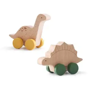 Baby-Frühschule pädagogischer Holzwagen-Spielzeug für Kinder praktisches Gehirn kleiner Dinosaurier Stegosaurus-Form Holzwagen