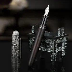 Collection Gift Antique Cow Design Ebony Wooden Fountain Pen Custom Engraved Logo Calligraphy Writing Pen