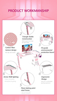 Escritorio para Juegos para Niñas, Estructura Metálica, Superficie de Madera con Textura de Fibra de Carbono, Negro y Rosa, Mesa para PC para Oficina en Casa