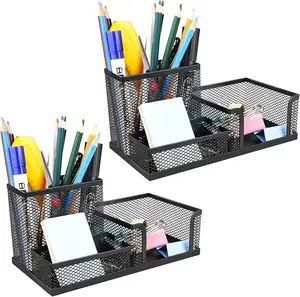 가정, 사무실 및 학교를 위해 적당한 끈끈한 주 홀더 쉬운 저장을 가진 3 개의 격실 연필 홀더 책상 조직자
