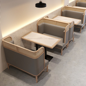 Moderne Restaurant Meubelen Half Cirkel Natuurlijke Rieten Rotan Back Houten Restaurant Cabines Sofa - Product Image 3