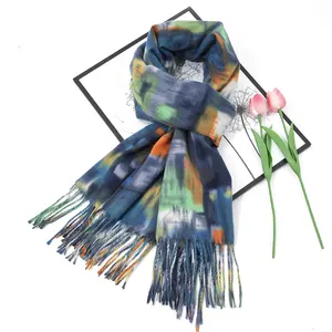 Hot selling fashion imitation cashmere retro tie-dye print contrasting color warm personalized trendy shawl scarf