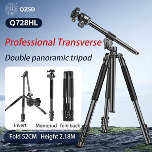 QZSD Q728HL Axe en alliage d'aluminium Trépied de caméra horizontal Prise de vue inverse rapide Transverst Conception pliante Support de tête panoramique - Product Image 2