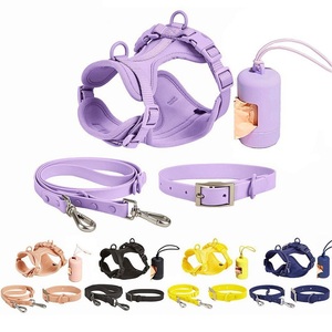 Set tali kekang hewan peliharaan, perlengkapan hewan peliharaan mewah lembut dapat disesuaikan Neoprene nyaman tidak ditarik tahan air PVC tahan lama - Product Image 2
