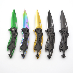มีดพับแบบ Drop Point ใบมีดสแตนเลส ด้ามอลูมิเนียม สีเขียวรุ้ง เหลือง ดำ มีดพกพา EDC อุปกรณ์กลางแจ้ง - Product Image 1