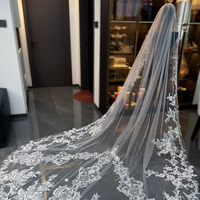 Voile de mariée Feishiluo de luxe, longueur cathédrale 3,5 m, avec peigne métallique, voile brodé romantique, voile de mariage à une couche