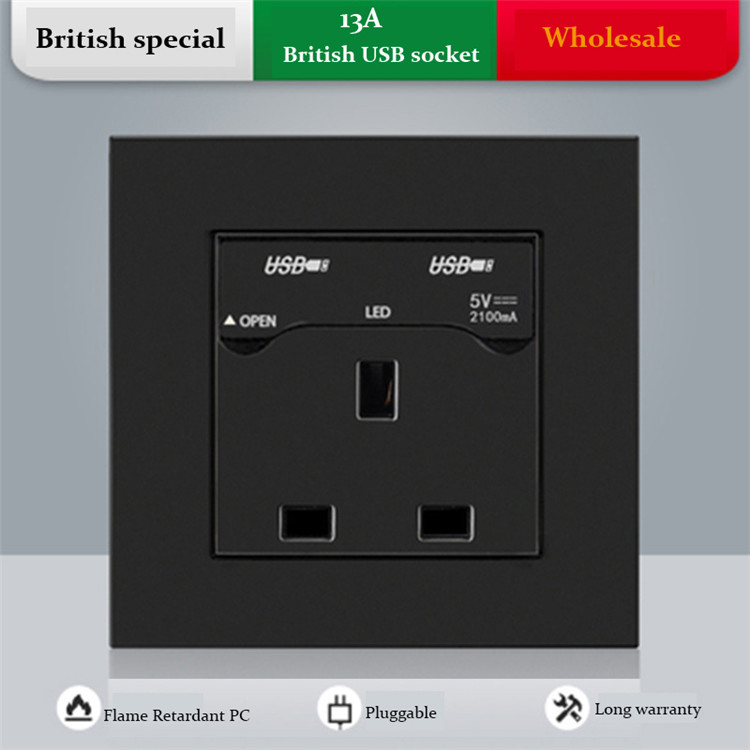 86British standard with USB mobile phone charging wall socket British switch panel power strip switch socket wall electric