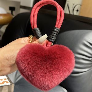 Porte-clés en peluche 10 cm, en fourrure de lapin, avec cordon de main, pompon moelleux, motif cœur d'amour mignon, pendentif pour sac à dos - Product Image 3