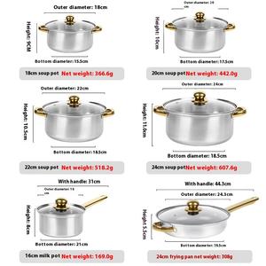 Juego de utensilios de cocina de diseño clásico de acero inoxidable de 12 piezas tapas de vidrio <span class=keywords><strong>estufa</strong></span> de <span class=keywords><strong>Gas</strong></span> Compatible incluye olla de leche olla de sopa sartén de Metal - Product Image 3