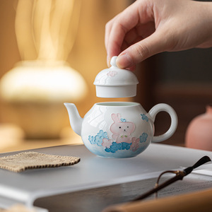 Hand-Painted Cute Rabbit Ceramic Teapot Pear-Shaped With Lid For Kung Fu <b>Tea</b> <b>Set</b> - Product Image 3