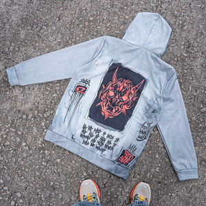 棉质 380gsm 男女通用定制拉链连帽衫 超大宽松连帽衫 数码印花图案涂鸦街头服饰连帽衫制造商 - Product Image 3