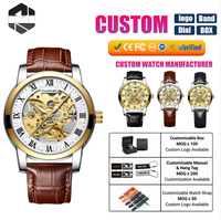 Ensemble de montres automatiques mécaniques pour couple, cadran squelette creux, cuir véritable, étanche 30M, montre-bracelet pour amoureux 8091 pour homme et femme