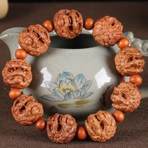 Pulsera de cuentas budistas de madera de melocotón con tallado de 18 rostros de Arhats, joyería de regalo para hombre - Product Image 3