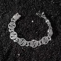 Collier tendance en forme de signe dollar $ serti de zircone cubique, plaqué or, style hip-hop, avec chaîne à maillons symbole de monnaie pour hommes