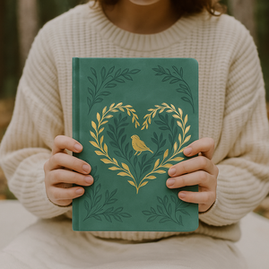 Cuaderno de Cuero PU Verde con Grabado de Pájaro y Hoja de Corazón, Elegante Diario con Lámina Dorada y Esquinas Redondeadas - Product Image 2