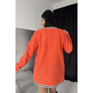 Cardigan en tricot éponge orange pour femme, décontracté, avec contraste de couleurs, anti-boulochage, à manches longues, style pull-manteau - Product Image 1