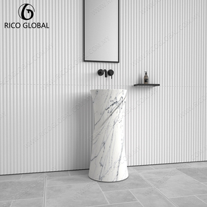 Lujoso Lavabo de Pedestal de Ónix Calacatta Gold OEM con Diseño Rústico Ondulado y Vetas Crema-Doradas para Baños Contemporáneos Elegantes en Malasia - Product Image 6