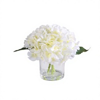Rangkaian Bunga Hydrangea Sutra Buatan dengan Vas Kaca Bening, Hiasan Bunga Palsu untuk Dekorasi Meja Rumah dan Pernikahan