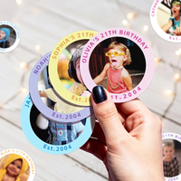 Autocollants photo personnalisés en vinyle écologique résistants à l'eau et à l'huile - Autocollants découpés pour fournitures de fête et baby showers