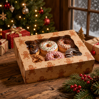 Boîte personnalisée en carton avec fenêtre transparente pour desserts de Noël, donuts et tartelettes aux œufs, vente en gros