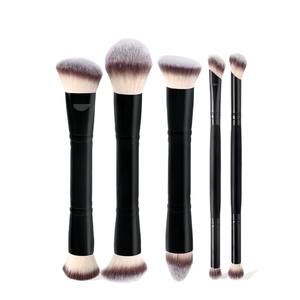 Ensemble de pinceaux de maquillage double face noir 5 pièces Marque privée Pinceaux à paupières Poudre Fond de teint Contour Pinceaux double extrémité Pinceaux de maquillage - Product Image 1