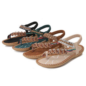 Sandalias Planas de Estilo Bohemio para Mujer con Pedrería, Suela de TPR, Transpirables, para Usar en Verano - Product Image 4