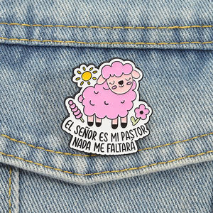 Pin Enamel Yesus Domba Merah Muda Iman EL SENOR ES MI PASTOR NADA ME FALTARA Bros Pin Kerah Perhiasan Hadiah Grosir - Product Image 1