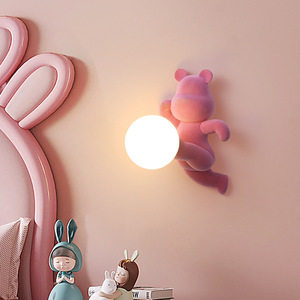 Nordic Creative Bear Children's Resin Lamp with LED Eye-Friendly <b>Wall</b> & <b>Bedside</b> Lamp 6W Power for Bedroom or Staircase Use - Product Image 2