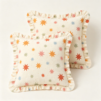 Housse de coussin décorative à volants en coton 100% avec imprimé étoiles colorées pour canapé et salon, vente en gros
