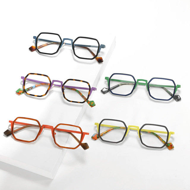 Lunettes De Luxe Designer Glasses Colorful Acetate with Metal Optical Glasses Square Shape Fashionable Spectacle Glasses Frames
