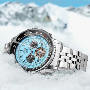 Montre homme JARAGAR JAR034 Flying Series TFN, cadran <span class=keywords><strong>bleu</strong></span> avec échelle, design en acier inoxydable, montre automatique mécanique de luxe haut de gamme - Product Image 4