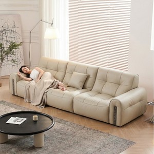 2026 New Italian Minimalist Top Grain Leather Sofa Straight Luxury Cream Mid Century - Product Image 5