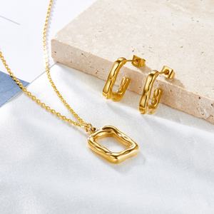 New Design 18K Gold Plated Stainless Steel Oval and Square Cut Out Shaped <b>Jewelry</b> <b>Set</b> <b>for</b> <b>Women</b> - Product Image 4