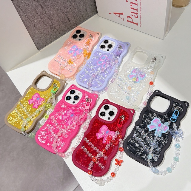 For iPhone 17 16 15 13 12 11 Pearl Design TPU Phone Case With Chain for ITEL A06S City200 A100 A18 A60 A80 S18 Girls Back Cover